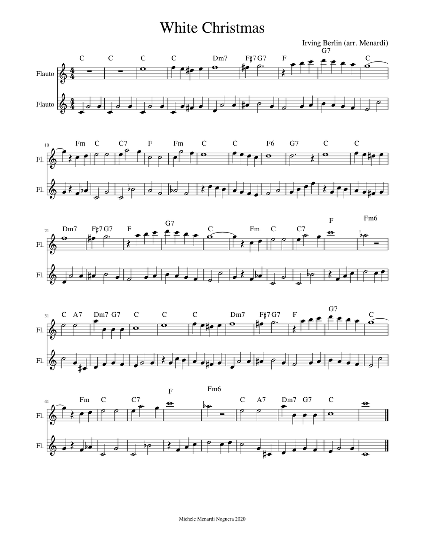 White Christmas for flute duet Sheet Music with Chords for Flute ...