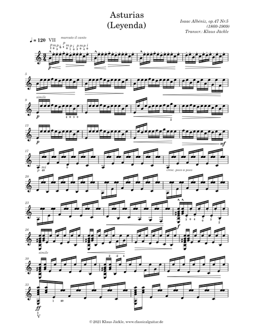 Asturias (Leyenda) – Isaac Albéniz Isaac Albéniz: Asturias (Leyenda) for guitar solo (arr. Klaus Jäckle)