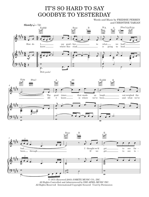 It's So Hard To Say Goodbye To Yesterday - Boyz II Men (Piano-Vocal-Guitar)