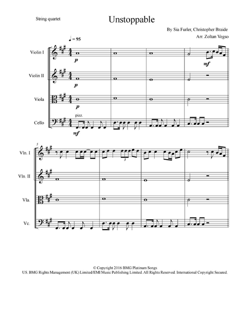 Unstoppable (Arr. Zoltan Vegso) - Sia (String Quartet)