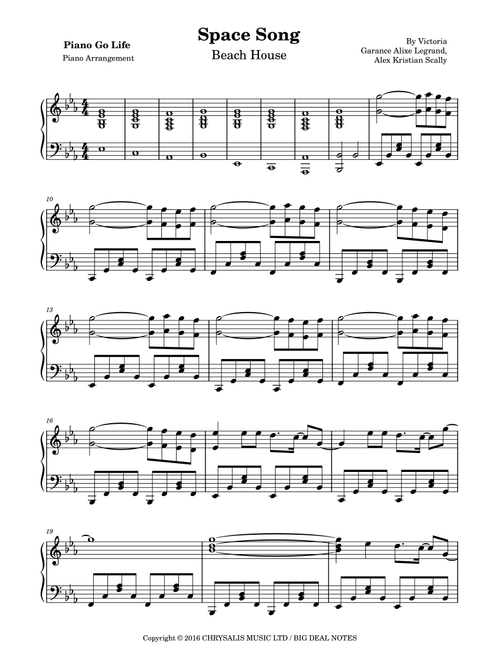Space Song (Arr. Piano Go Life) - Beach House (Piano Solo)