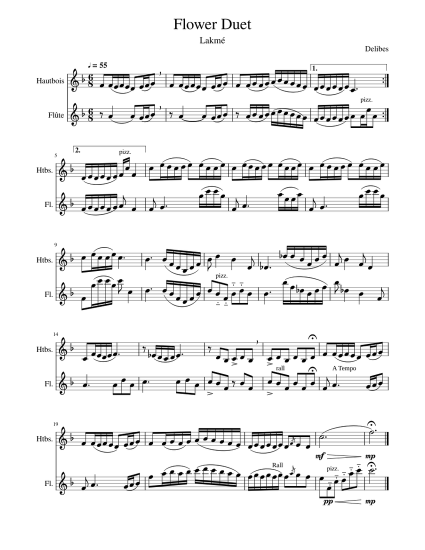flower duet Sheet music for Flute Oboe Woodwind Duet Musescore