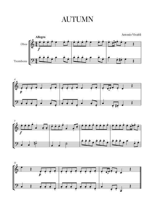 Antonio Vivaldi - Autumn (Allegro) for Oboe and Trombone (Arr. Cadenza Editions) (Instrumental Duet)