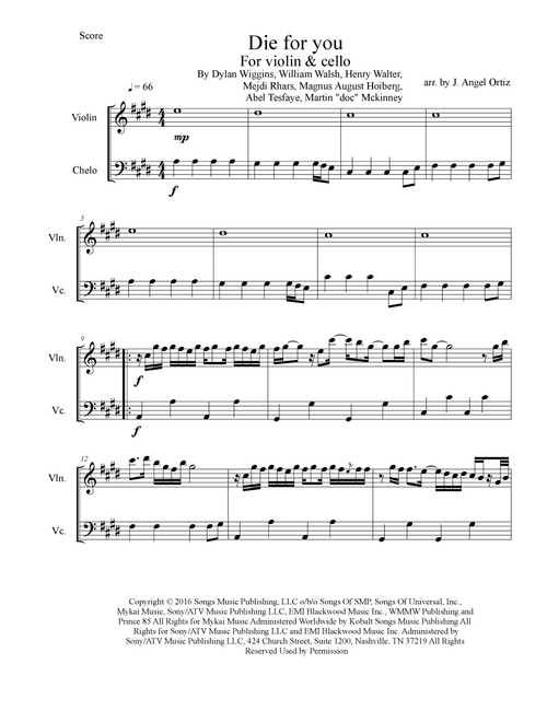 Die For You (Arr. José angel Ortiz ramirez) - The Weeknd (Cello Duet)
