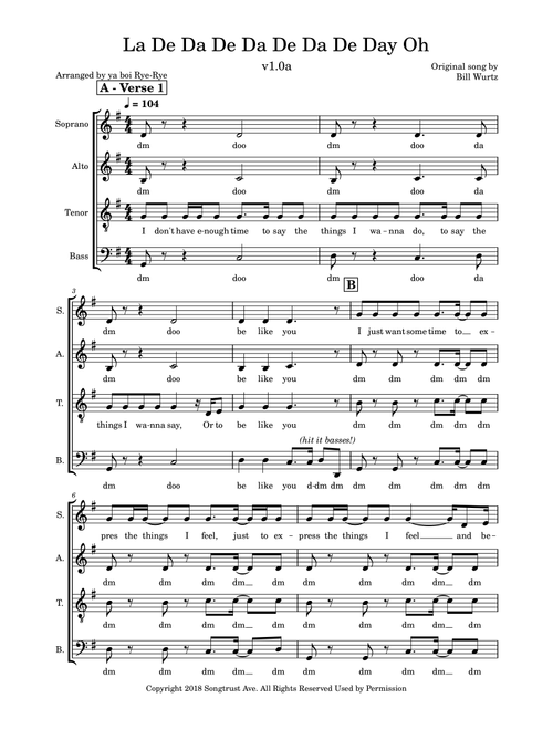 La De Da De Da De Da De Day Oh (Arr. Rye-Rye) - Bill Wurtz (Choral, SATB)