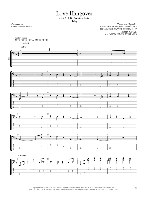 Love Hangover (Arr. Gavin Jackson Music) - Jennie (Bass Tab)