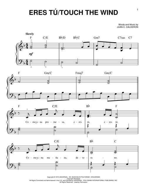 Eres Tu/Touch The Wind - Mocedades (Very Easy Piano)