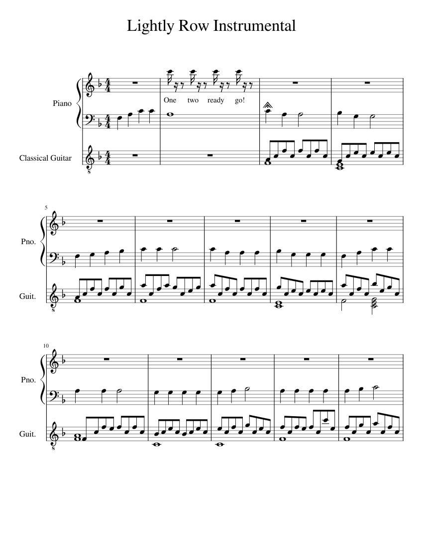 Lightly Row Instrumental (with piano) Sheet Music for Piano, Guitar ...
