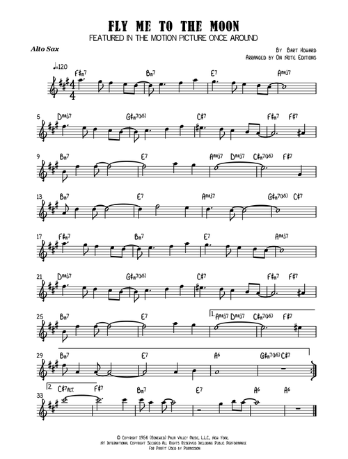 Fly Me To The Moon (In Other Words) (Arr. On Note Editions) - Tony Bennett (Alto Sax Solo)