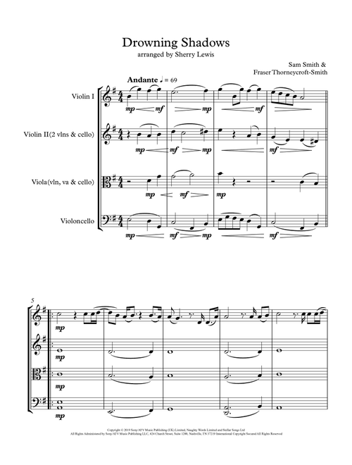 Drowning Shadows (Arr. Sherry Lewis) - Sam Smith (String Quartet)