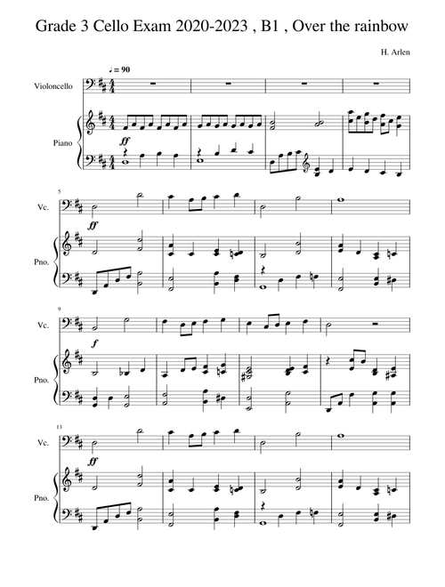 Grade 3 Cello Exam 2020-23 , B1 , Over the Rainbow