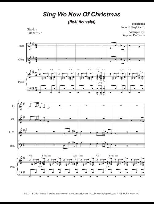 Sing We Now Of Christmas (Noël Nouvelet) (Woodwind Quartet and Piano) (Arr. Stephen DeCesare) - Traditional John H Hopkins Jr (Woodwind Ensemble)