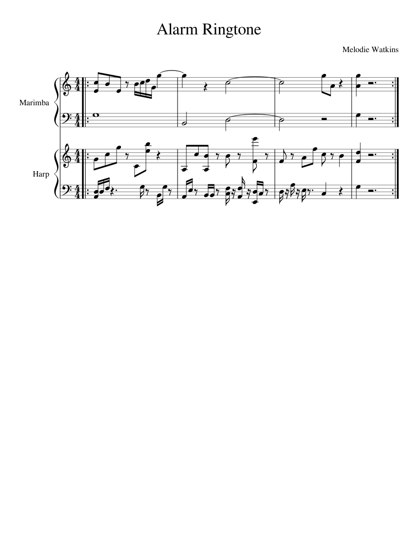 Alarm Ringtone Sheet music for Marimba, Harp (Mixed Duet)