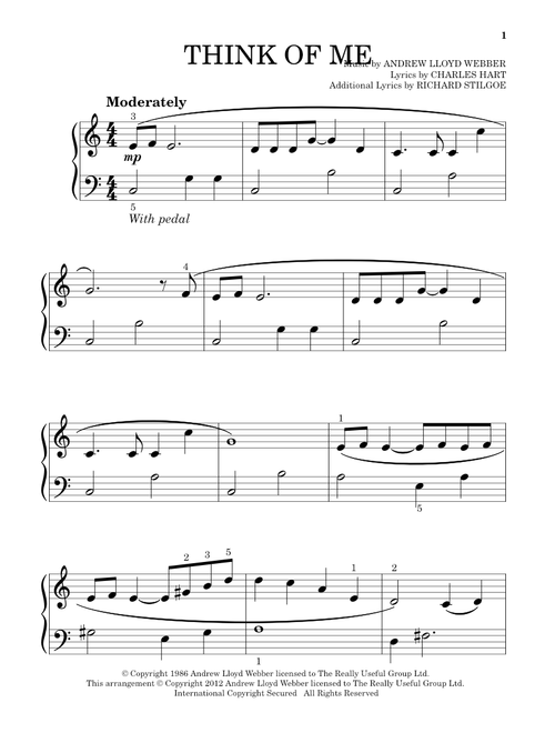 Think Of Me (from The Phantom Of The Opera) - Andrew Lloyd Webber, Charles Hart, Richard Stilgoe (Beginning Piano Solo)