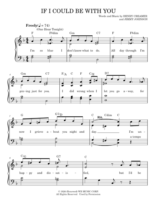 If I Could Be With You (One Hour Tonight) - CECIL MACK     &amp; JIMMY JOHNSON (Easy Piano)