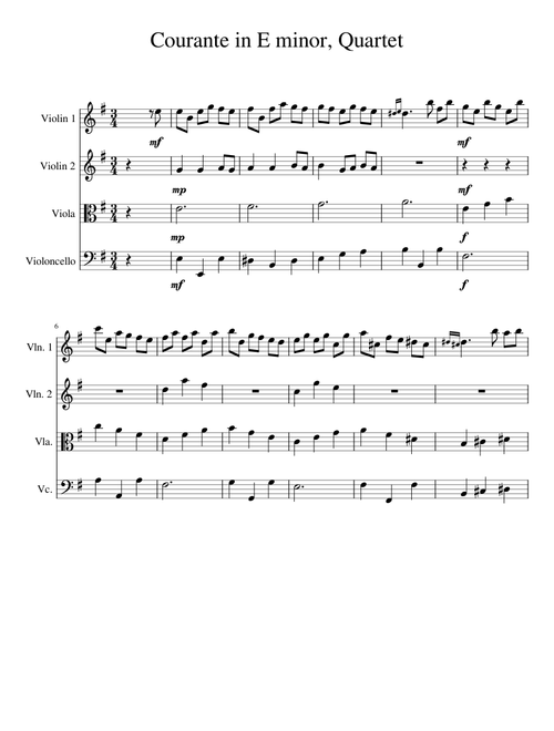 Courante in E minor, Jean-Baptiste Lully, arranged for a string quartet