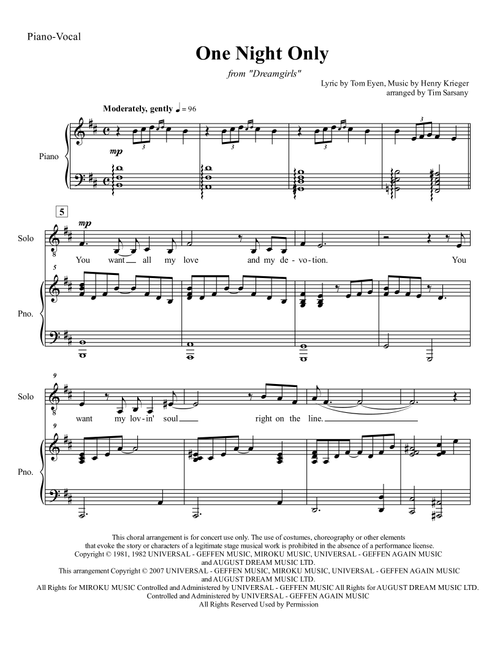 One Night Only (Arr. Tim Sarsany) - Henry Krieger (Choral, TTBB)