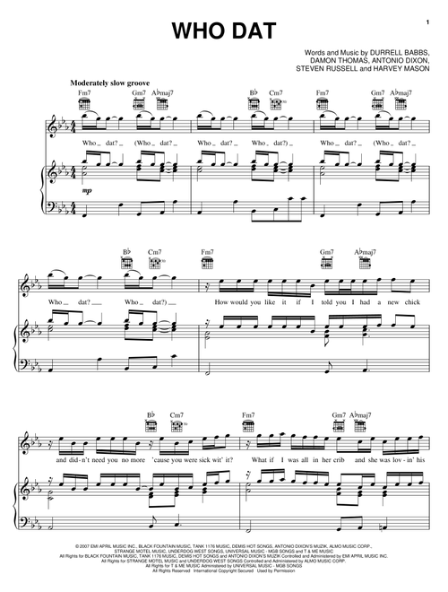 Who Dat - Tank (Piano-Vocal-Guitar)