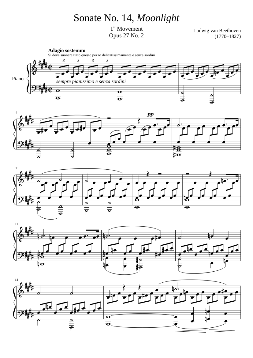Sonate No. 14, “Moonlight” 1st Movement Sheet music for (Solo) | Musescore.com
