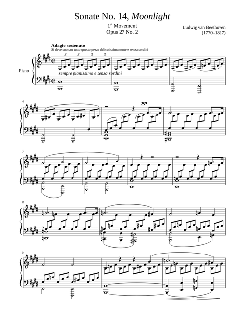 Sonate No. 14, “Moonlight” 1st Movement sheet music arranged by ClassicMan for Solo