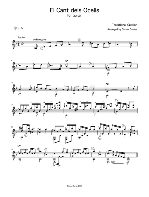 El Cant dels Ocells (Arr. Simon Davies) - Traditional (Solo Guitar)