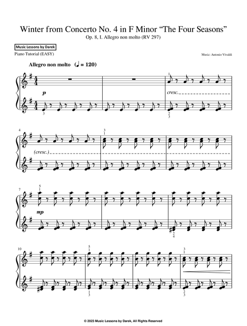 Winter from Concerto No. 4 in F Minor “The Four Seasons” (EASY PIANO) (RV 297) [Antonio Vivaldi] (Arr. Darek) (Easy Piano)