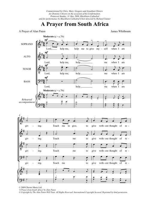 A Prayer From South Africa - James Whitbourn (Choral, SATB)