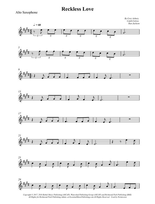 Reckless Love (Arr. Wesley S. SIlva) - Cory Asbury, Caleb Culver, Ran Jackson (Alto Sax Solo)