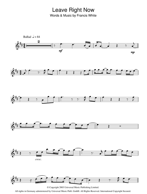 Leave Right Now - Will Young (Lead Sheet - Fake Book)