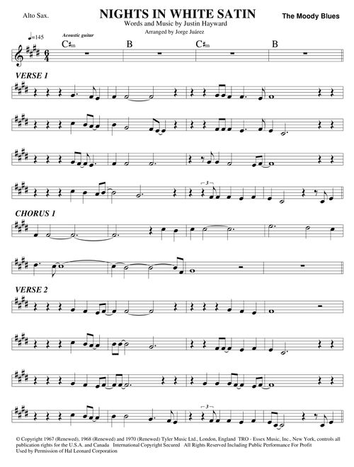 Nights In White Satin (Arr. Jorge Juárez) - The Moody Blues (Alto Sax Solo)