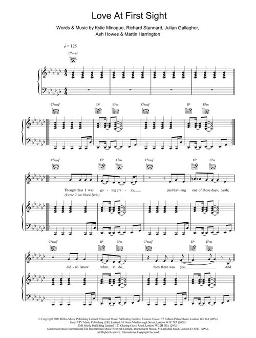 Love At First Sight - Kylie Minogue (Piano-Vocal-Guitar (Piano Accompaniment))