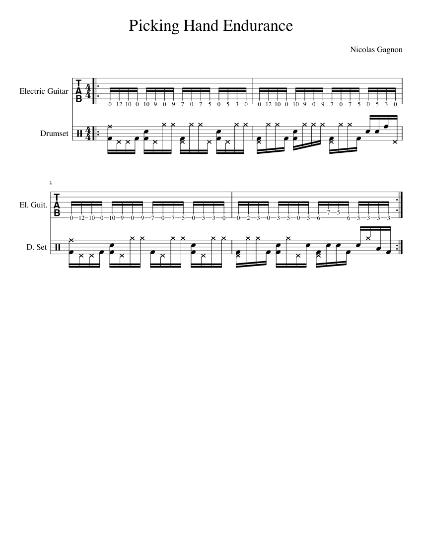 Picking Hand exercise 1 Sheet Music and Tab for Guitar, Drum group ...