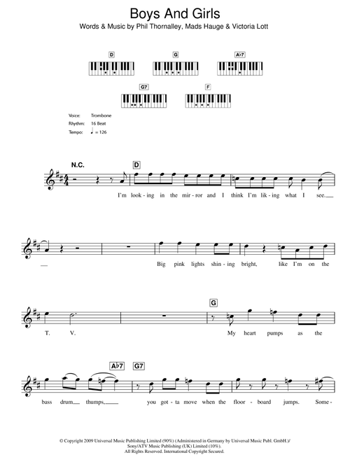 Boys And Girls - Pixie Lott (Lead Sheet - Fake Book)
