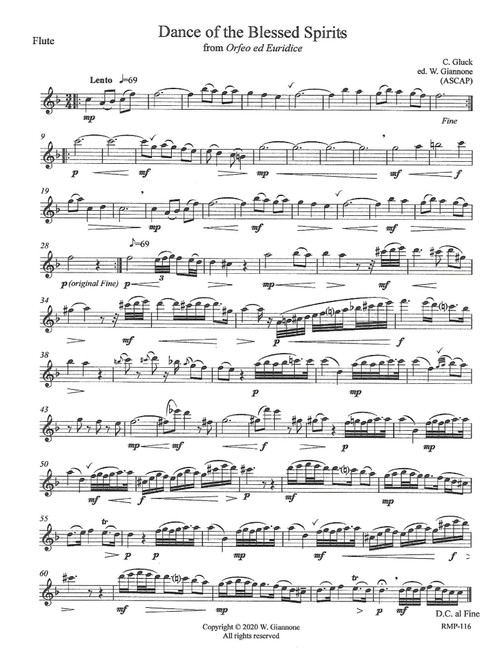 Gluck - Dance of the Blessed Spirits (Arr. W. Giannone) - C Gluck (Flute and Piano)