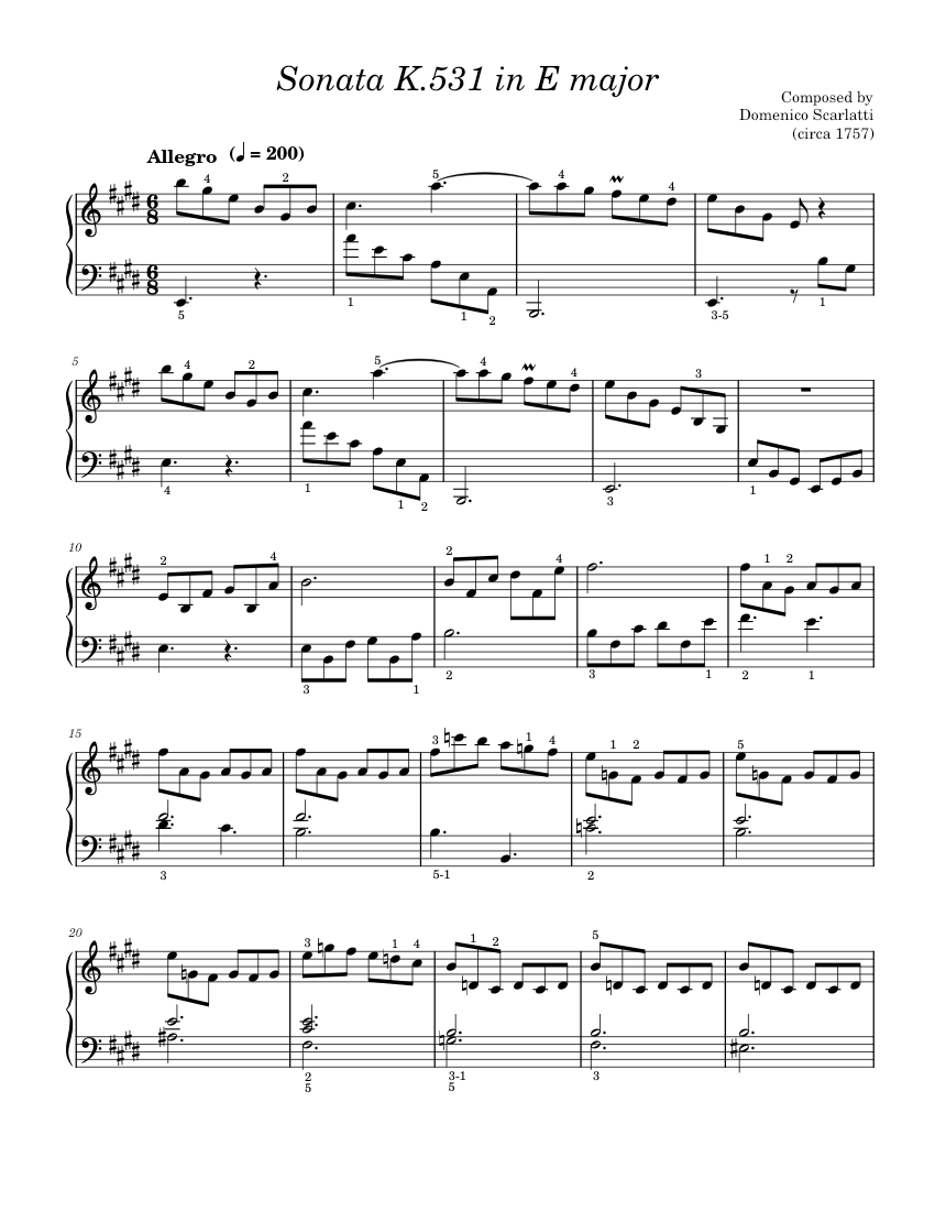 Keyboard Sonata in E major, K.531 – Domenico Scarlatti Sheet Music