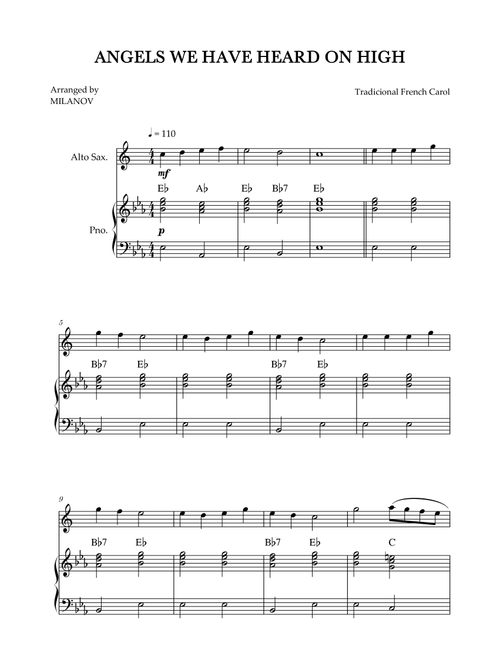 Angels We Have Heard on High | Christmas song | alto sax | easy beginner | Chords (Arr. Milanov) - Tradicional French Carol (Alto Sax and Piano)