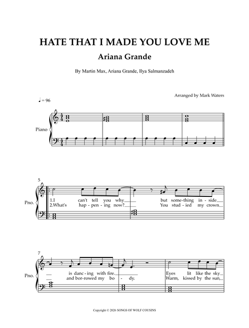Hate That I Made You Love Me (Arr. Mark Waters) - Ariana Grande, Martin Max, Ilya Salmanzadeh (Easy Piano)