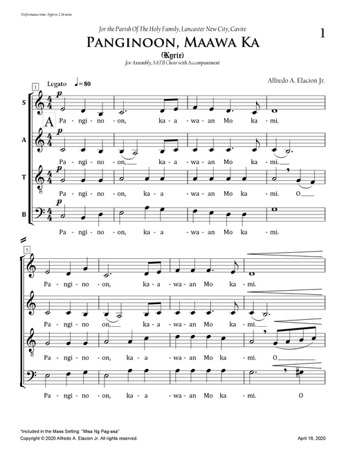 Panginoon, Maawa Ka - Misa Ng Pag-asa (Arr. Alfredo A. Elacion Jr.) (Choral, SATB)