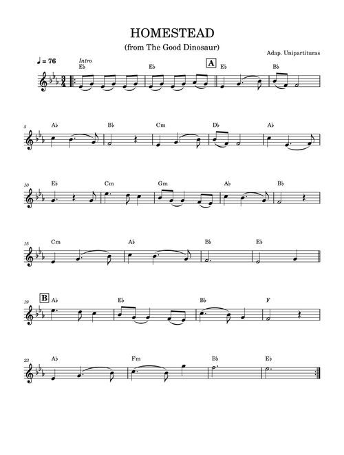 Homestead - Partitura com cifra - From The Good Dinosaur (Piano Chords-Lyrics)