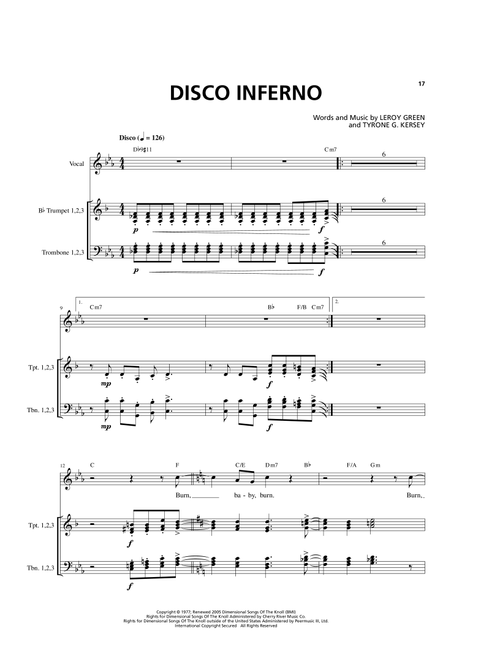 Disco Inferno - The Trammps (Transcribed Score)