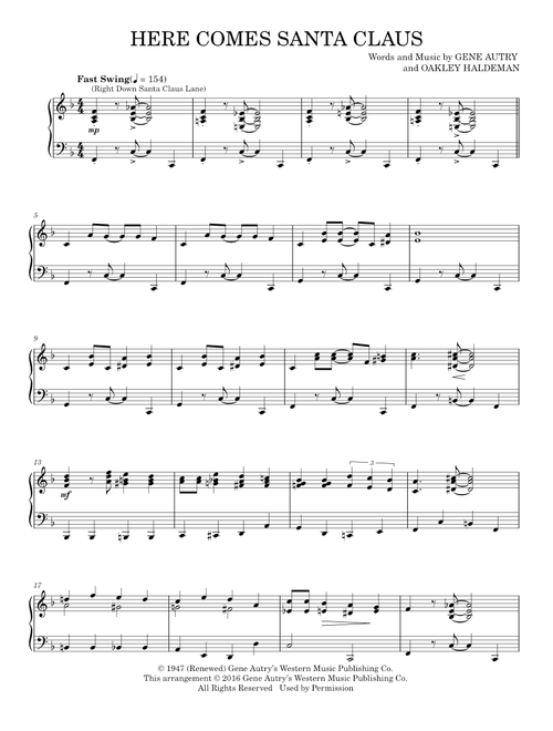 Here Comes Santa Claus (Right Down Santa Claus Lane) - Gene Autry (Piano Solo)