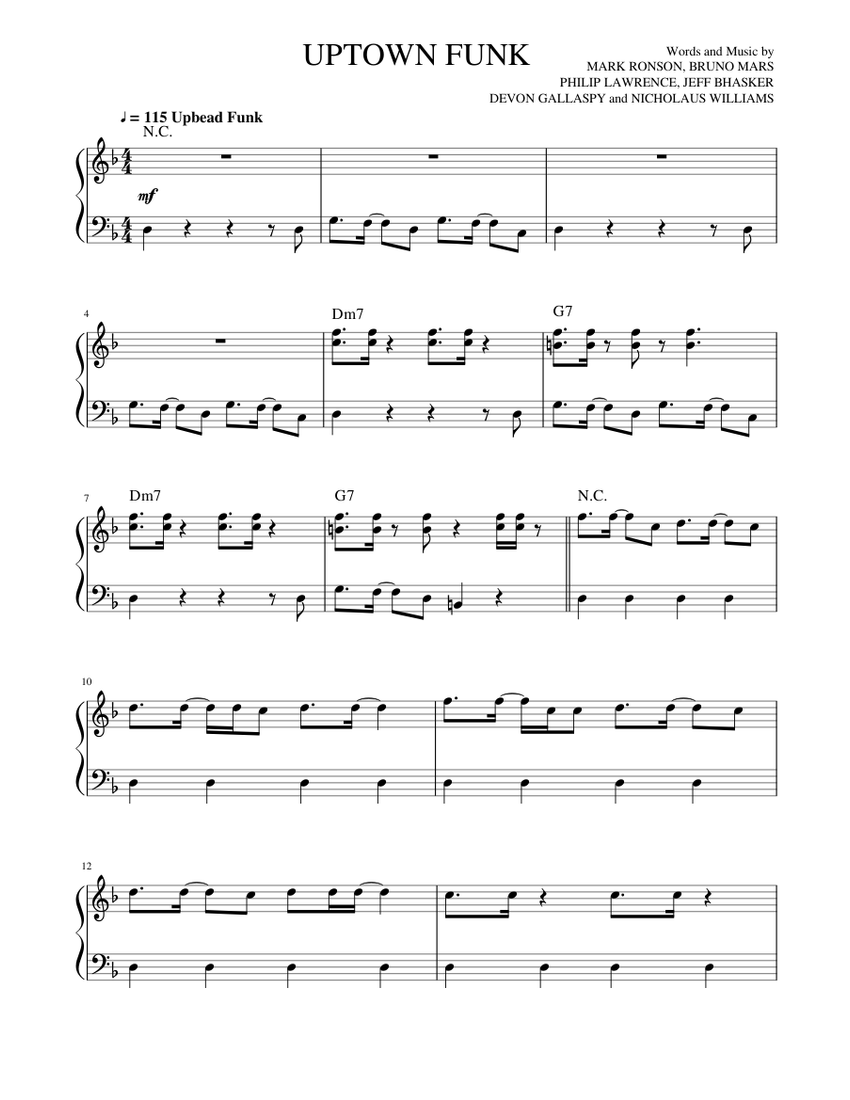 idioma dramático loco UPTOWN FUNK (easy piano) Sheet music for Piano (Solo) | Musescore.com