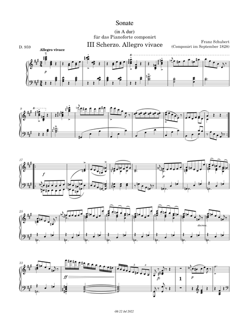 Piano Sonata in A major, D959  III- Scherzo. Allegro vivace  Franz Schubert