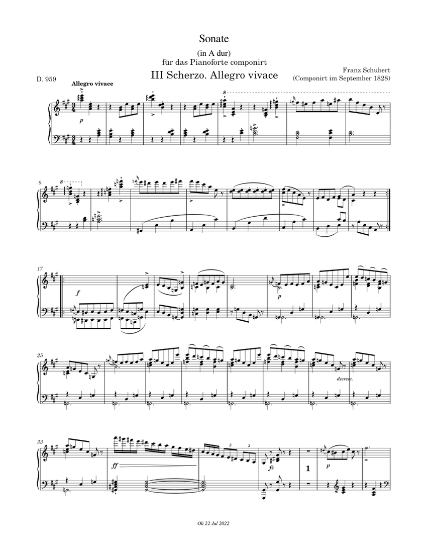 Piano Sonata in A major, D959 III- Scherzo. Allegro vivace Franz ...