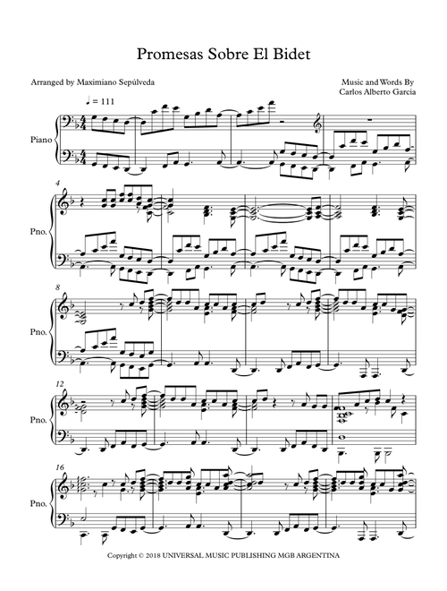 Promesas Sobre El Bidet (Arr. Maximiano Sepúlveda) - Charly Garcia (Piano Solo)
