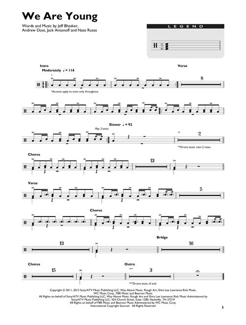 We Are Young - fun, fun featuring Janelle Monae (Drum Chart)