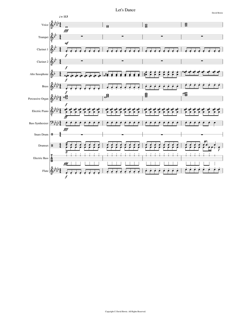 Lets Dance HGHS Parts Sheet Music and Tab for Piano, Organ, Vocals ...