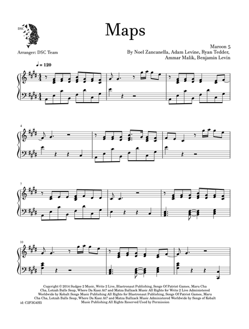 Maps (Arr. Digital Scores Collection) - Maroon 5 (Piano Solo)