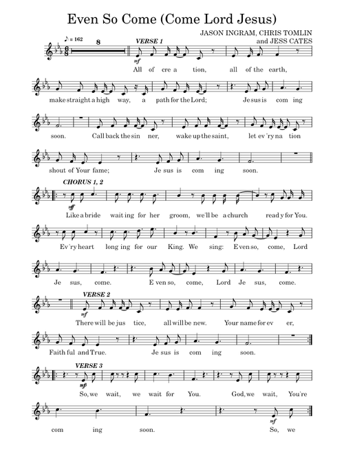 Even So Come - Lead Sheet  – Chris Tomlin