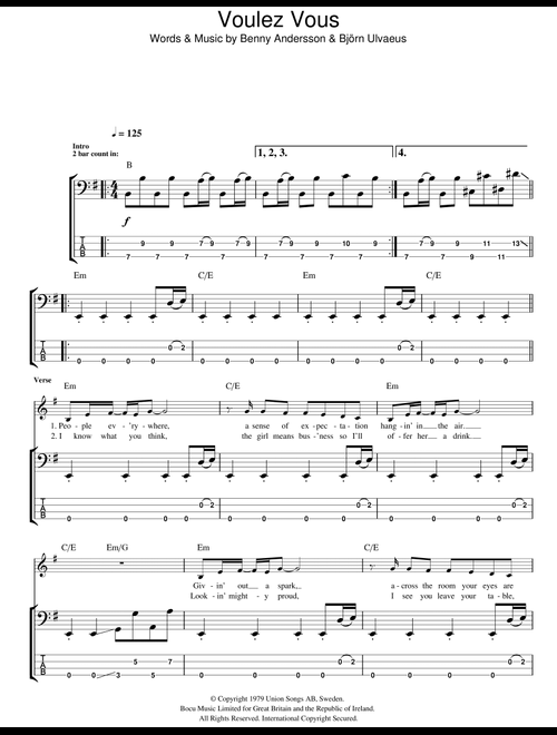 Voulez Vous - ABBA (Bass Tab)